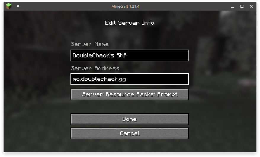 Minecraft Java Add Server Screen